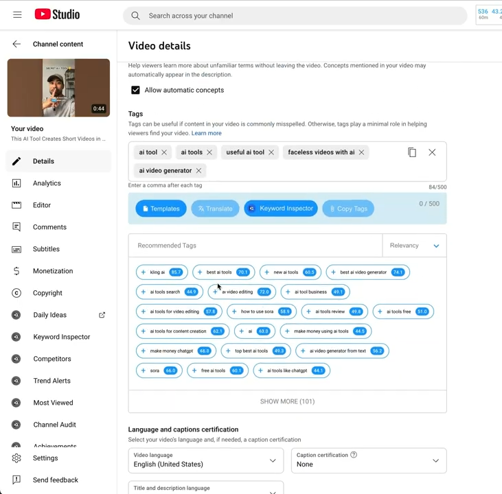 youtube 如何设置 tags