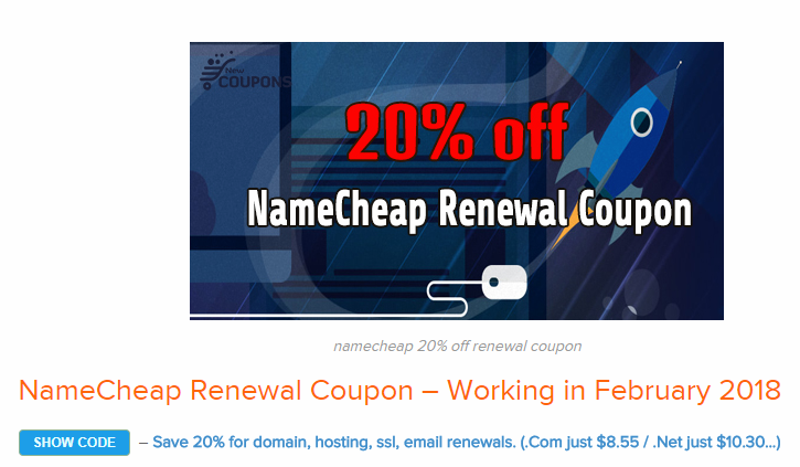 Namecheap.com域名续费也是可以用优惠码的