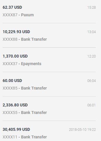 Mobidea的付款流水
