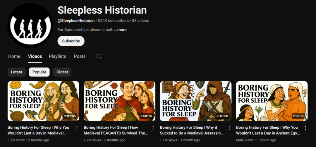 60天48万粉！揭秘AI历史频道的暴利模式，观众睡着了还贡献广告收入！