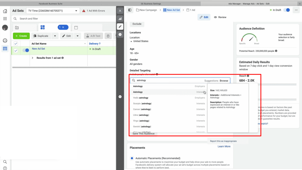 facebook广告目标定位